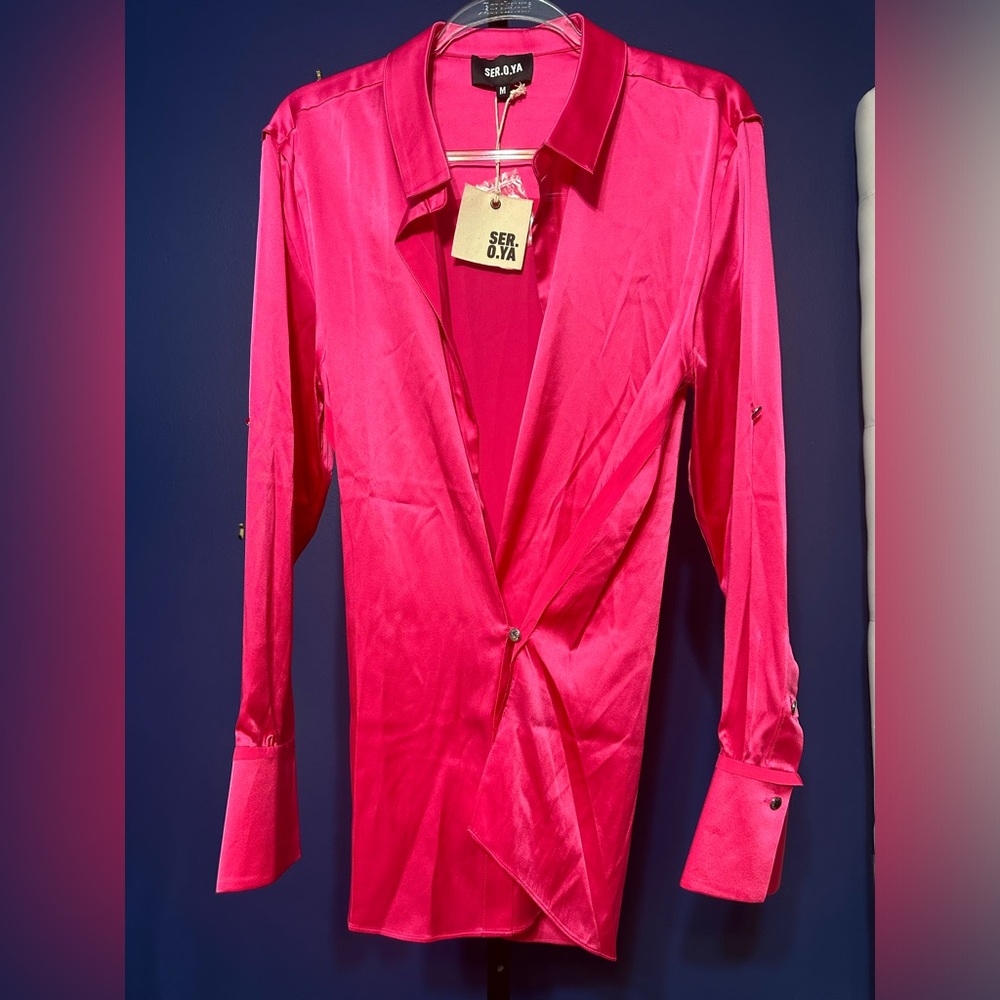 NWT SER.O.YA Pink Raines Silk Wrap Shirt